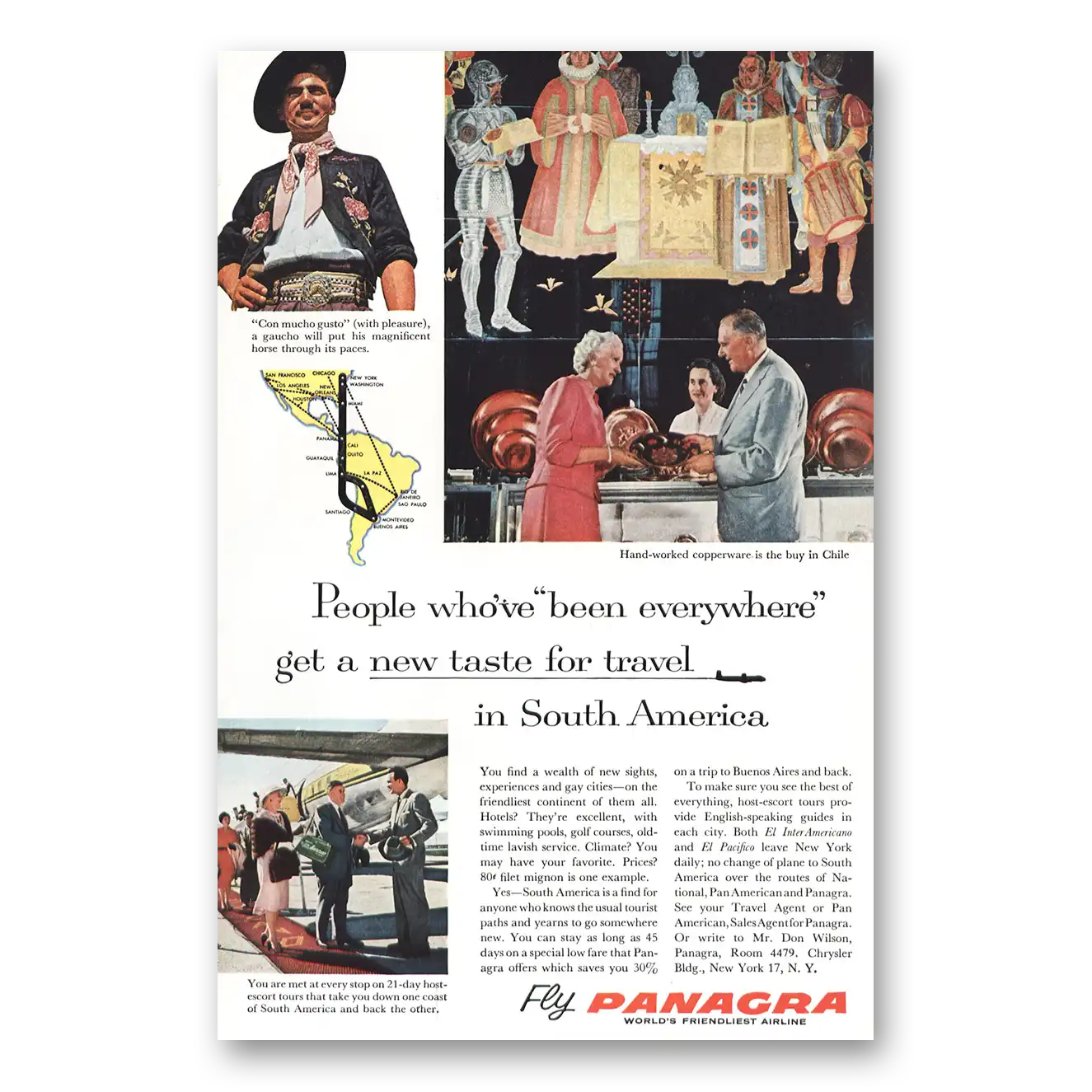 1959 Panagra Airlines Hand Worked Copperware Vintage Magazine Print Ad