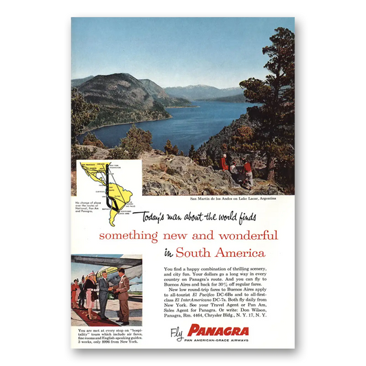 1959 Panagra Airlines San Martin de los Andes on Lake Lacar Argentina Vintage Magazine Print Ad