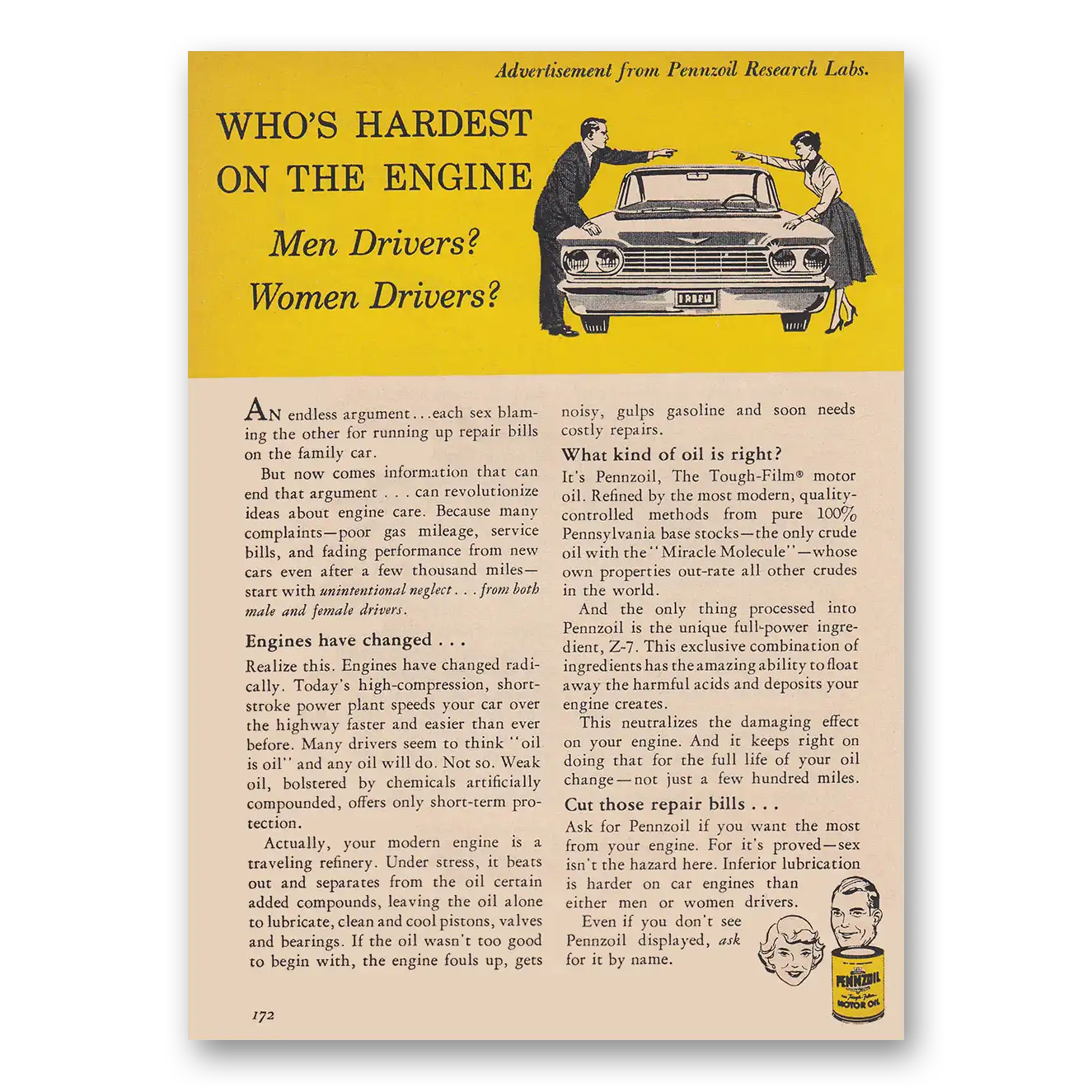 1959 Pennzoil Whos Hardest On the Engine Men Drivers Vintage Magazine Print Ad