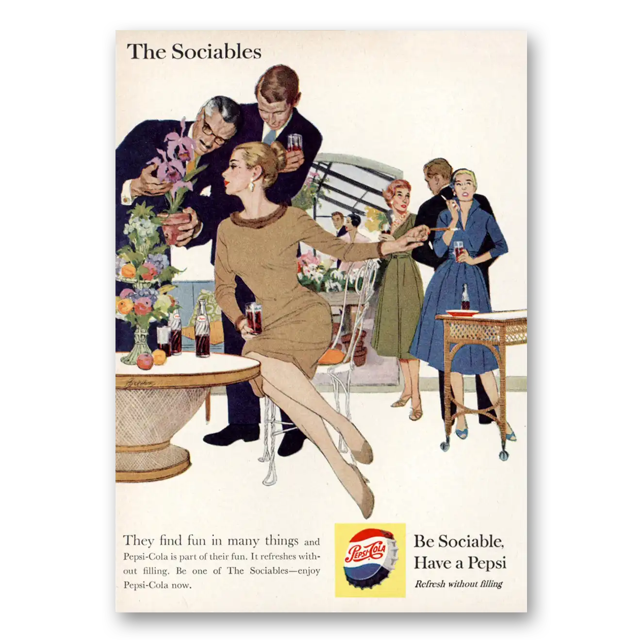 1959 Pepsi Sociables Vintage Magazine Print Ad