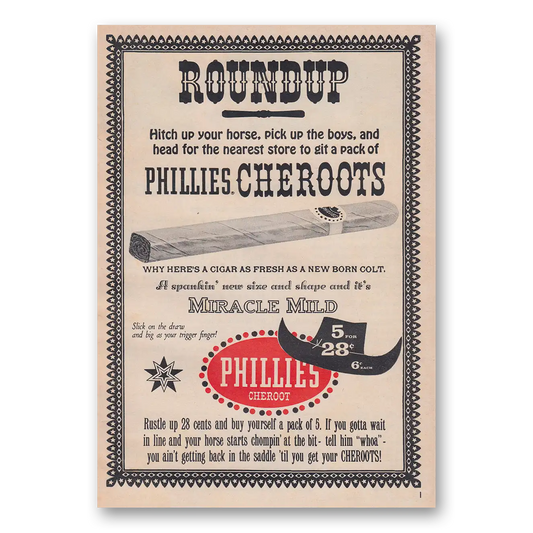 1959 Phillies Cheroots Roundup Hitch Up Your Horse Vintage Magazine Print Ad