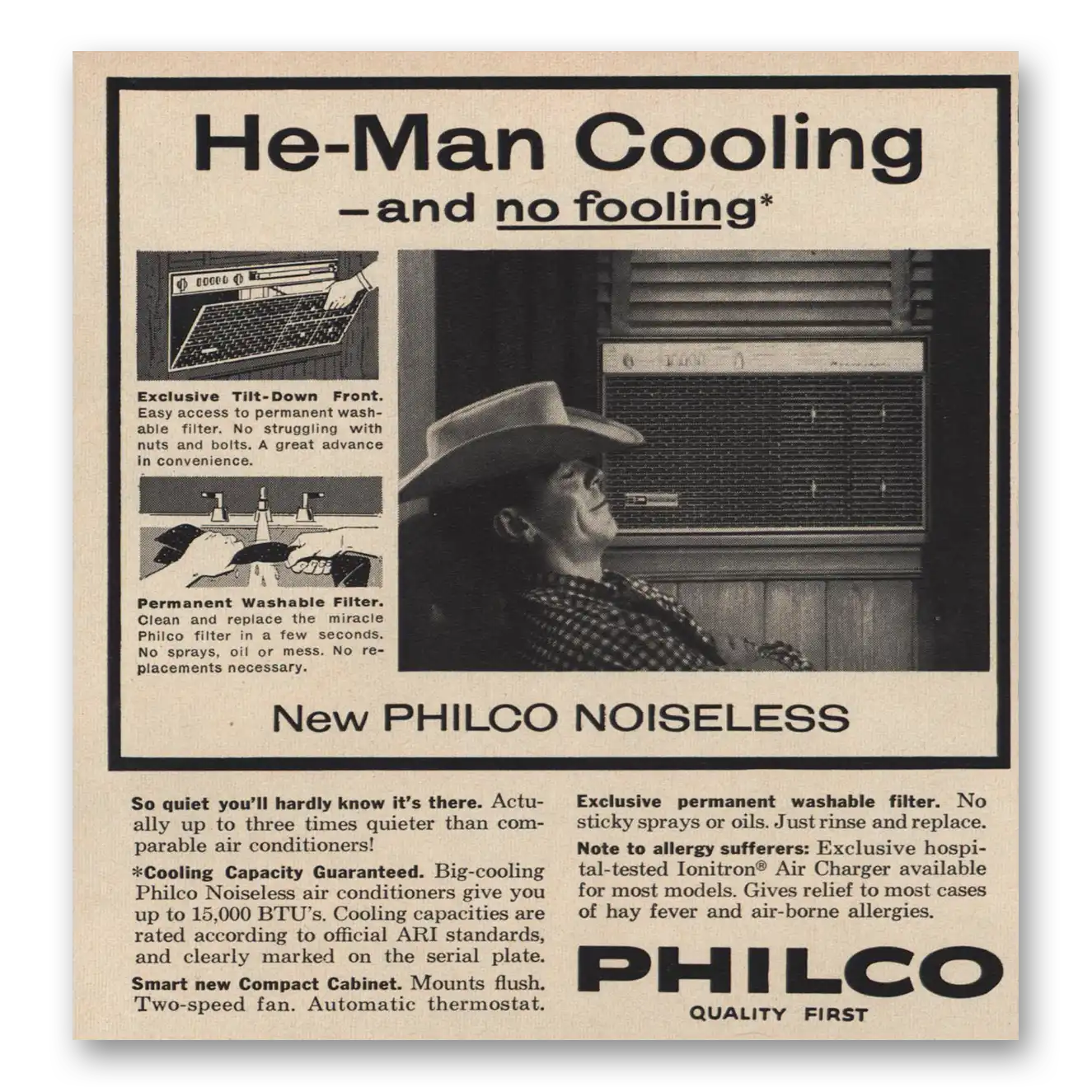 1959 Philco Air Conditioner He Man Cooling Vintage Magazine Print Ad