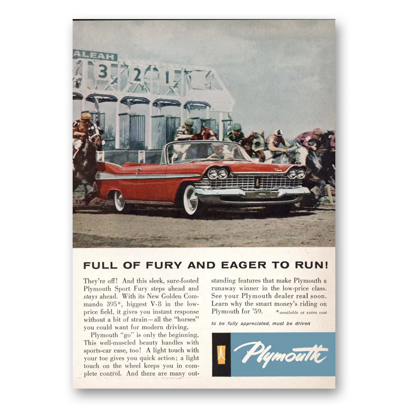 1959 Plymouth Fury Full of Fury and Eager to Run Vintage Magazine Print Ad