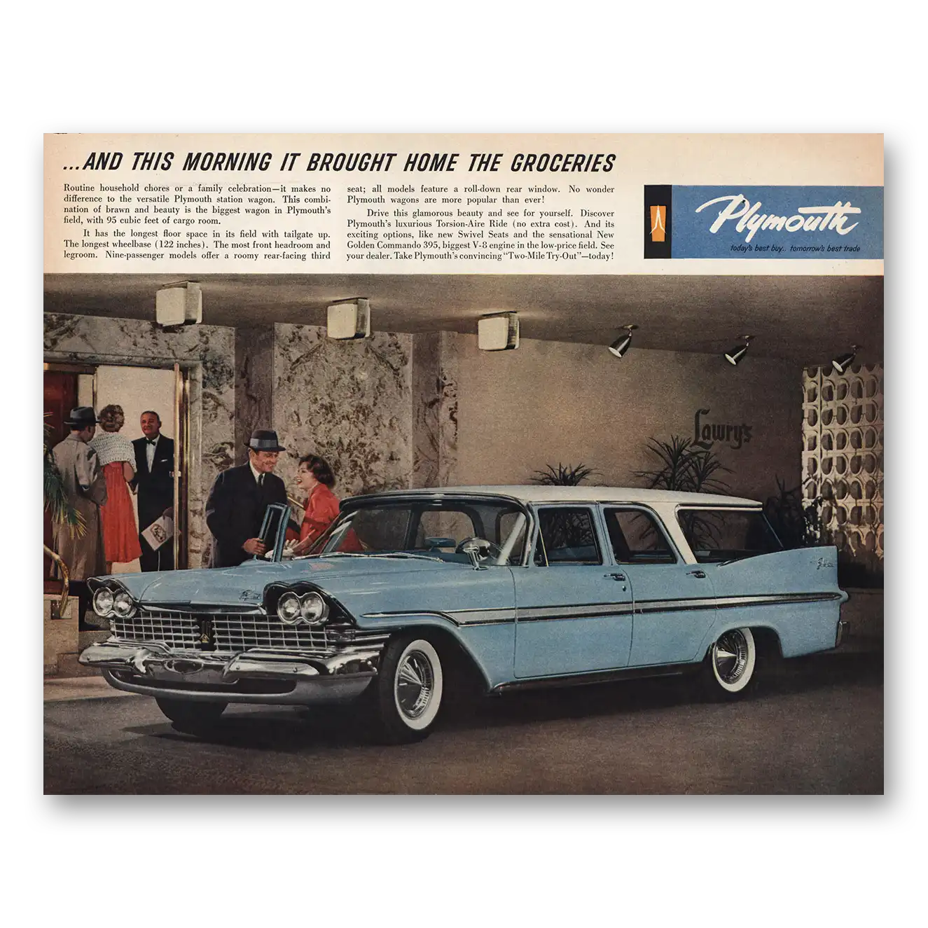 1959 Plymouth And This Morning Brought Groceries Vintage Magazine Print Ad