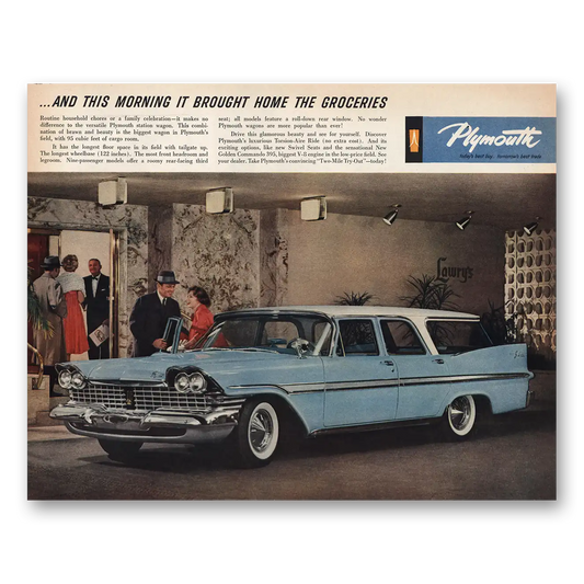 1959 Plymouth And This Morning Brought Groceries Vintage Magazine Print Ad