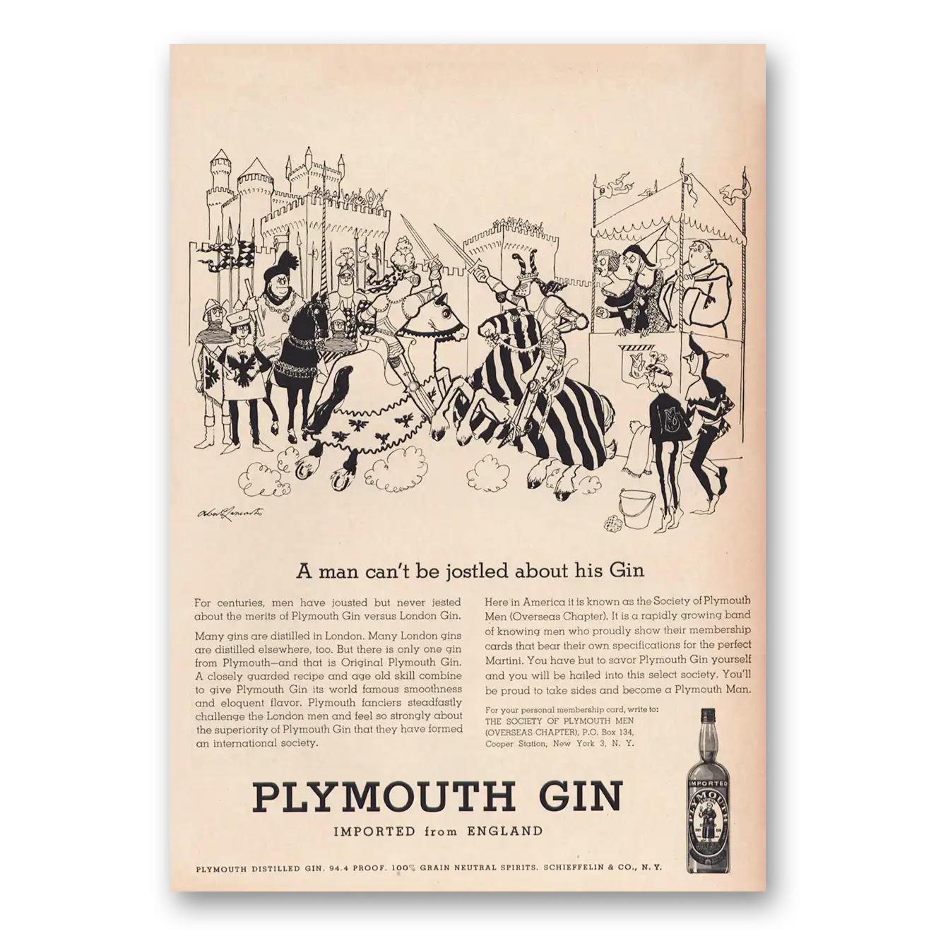 1959 Plymouth Gin Man Cant Be Jostled About His Gin Vintage Magazine Print Ad