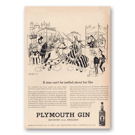 1959 Plymouth Gin Man Cant Be Jostled About His Gin Vintage Magazine Print Ad