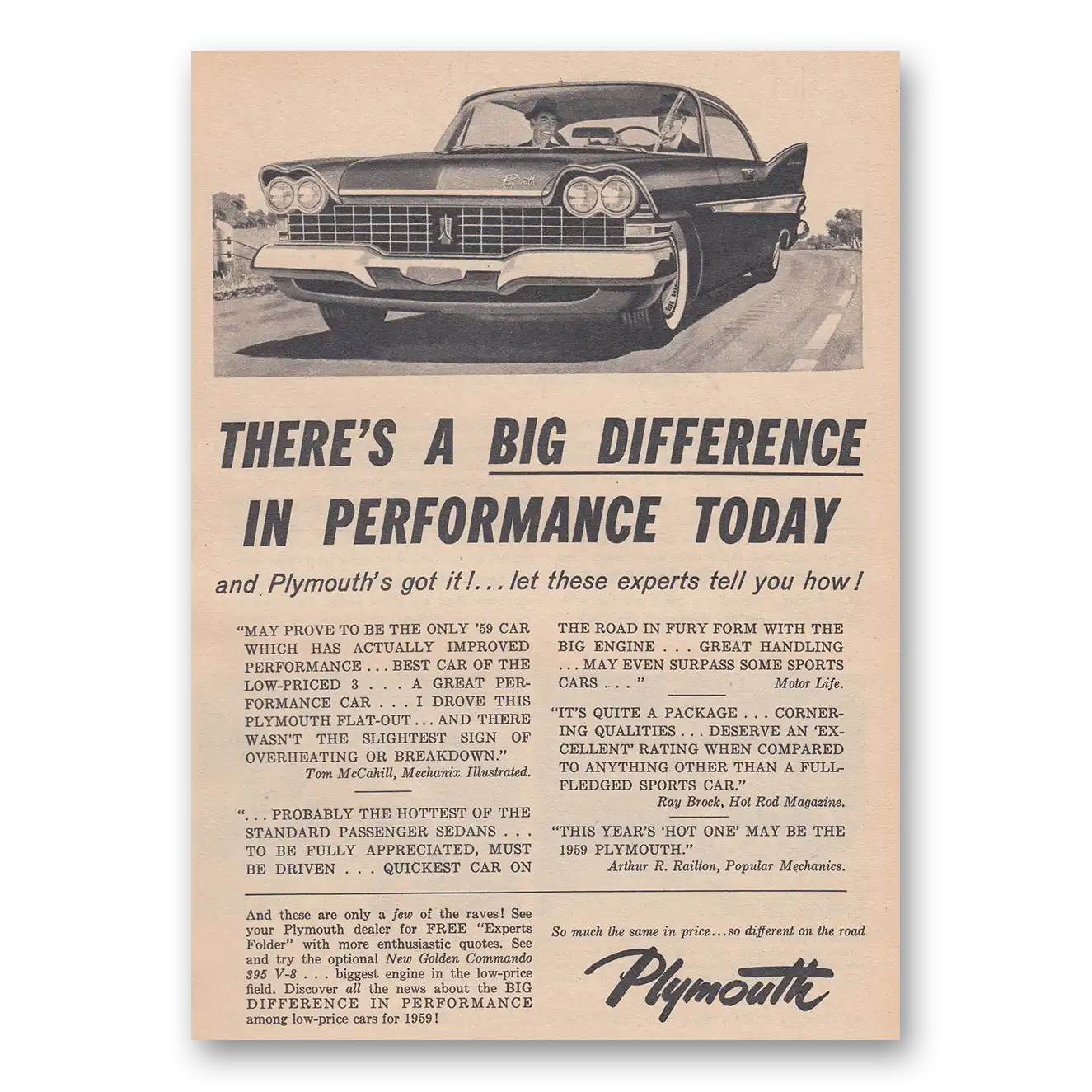 1959 Plymouth Theres a Big Difference in Performance Today Vintage Magazine Print Ad