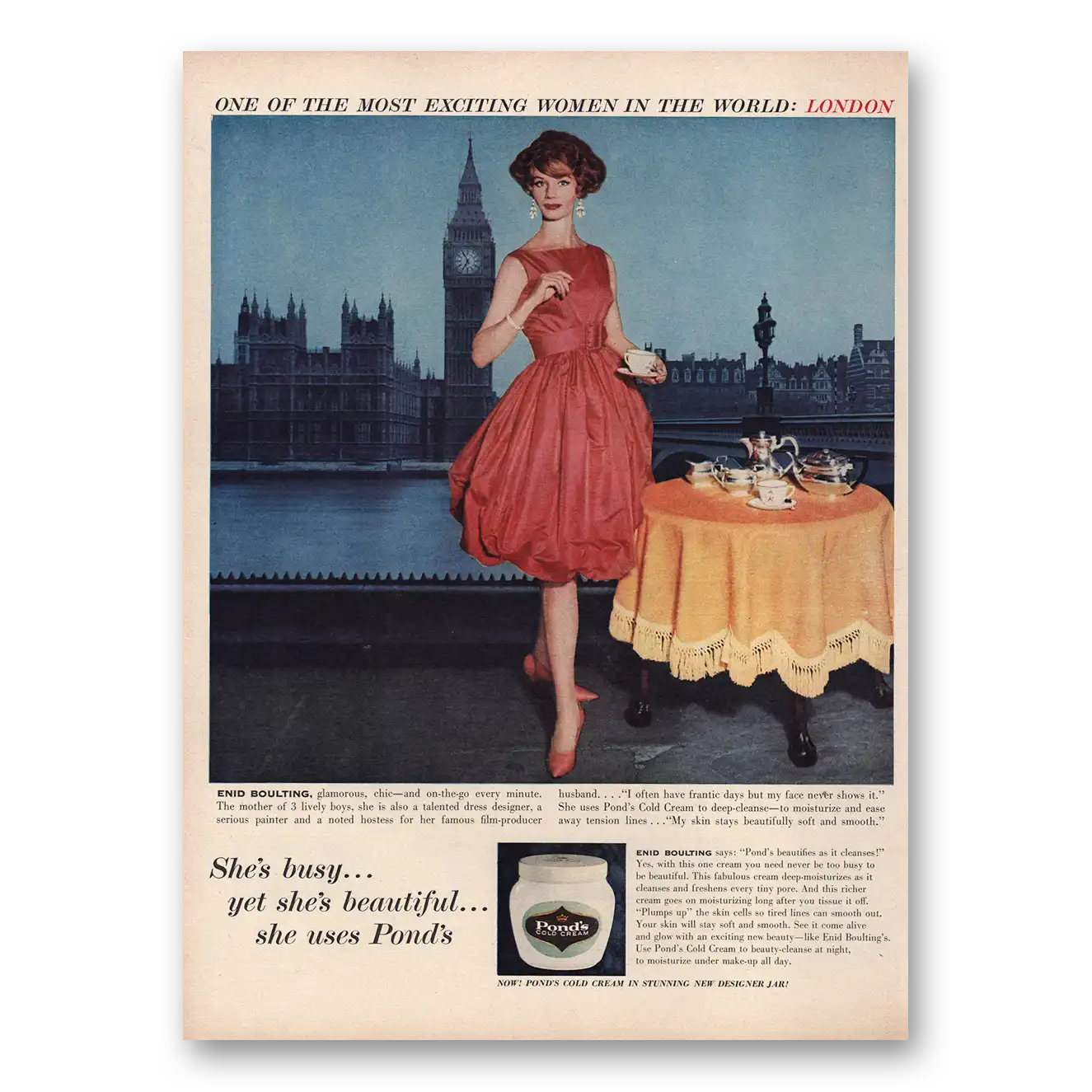 1959 Ponds Cold Cream Exciting Women London Vintage Magazine Print Ad