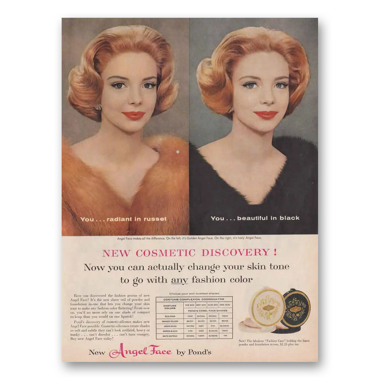 1959 Angel Face Cosmetics Fashion Case Vintage Magazine Print Ad