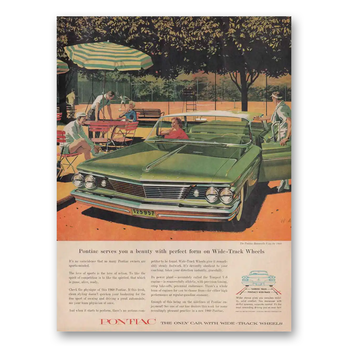 1959 Pontiac Bonneville Vista Tennis Vintage Magazine Print Ad