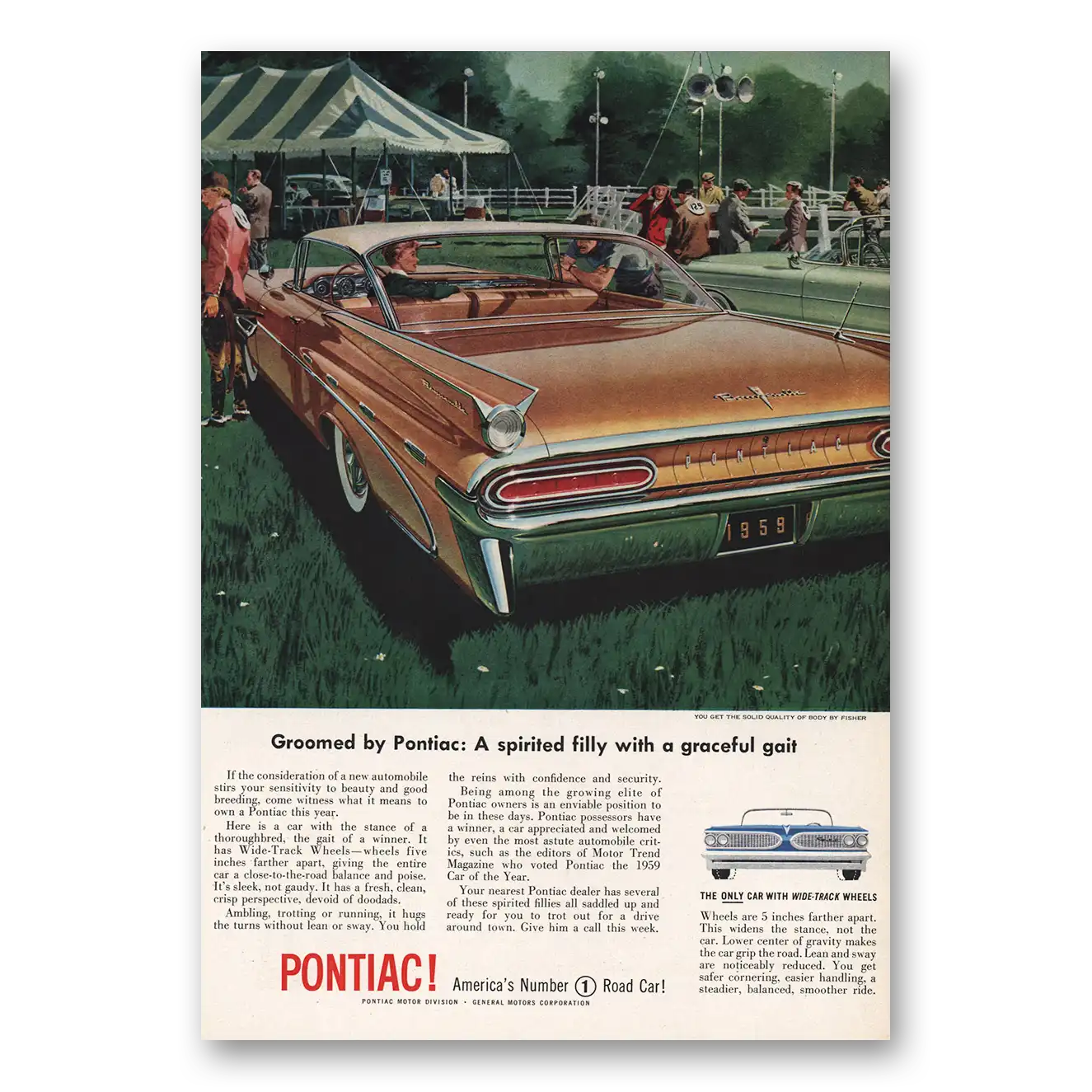 1959 Pontiac Spirited Filly With Graceful Gait Vintage Magazine Print Ad