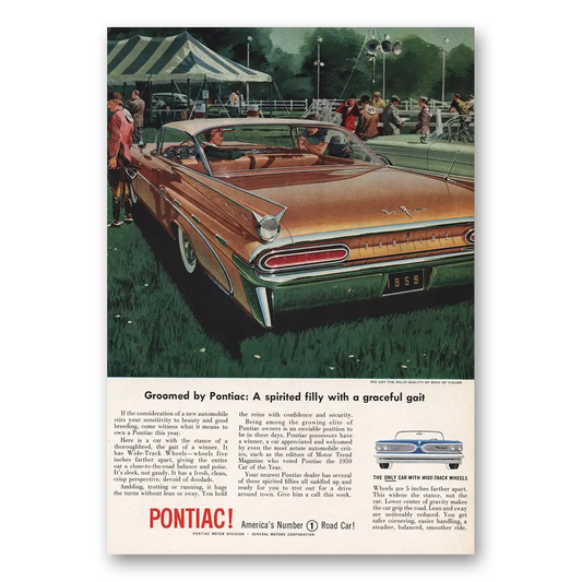 1959 Pontiac Spirited Filly With Graceful Gait Vintage Magazine Print Ad