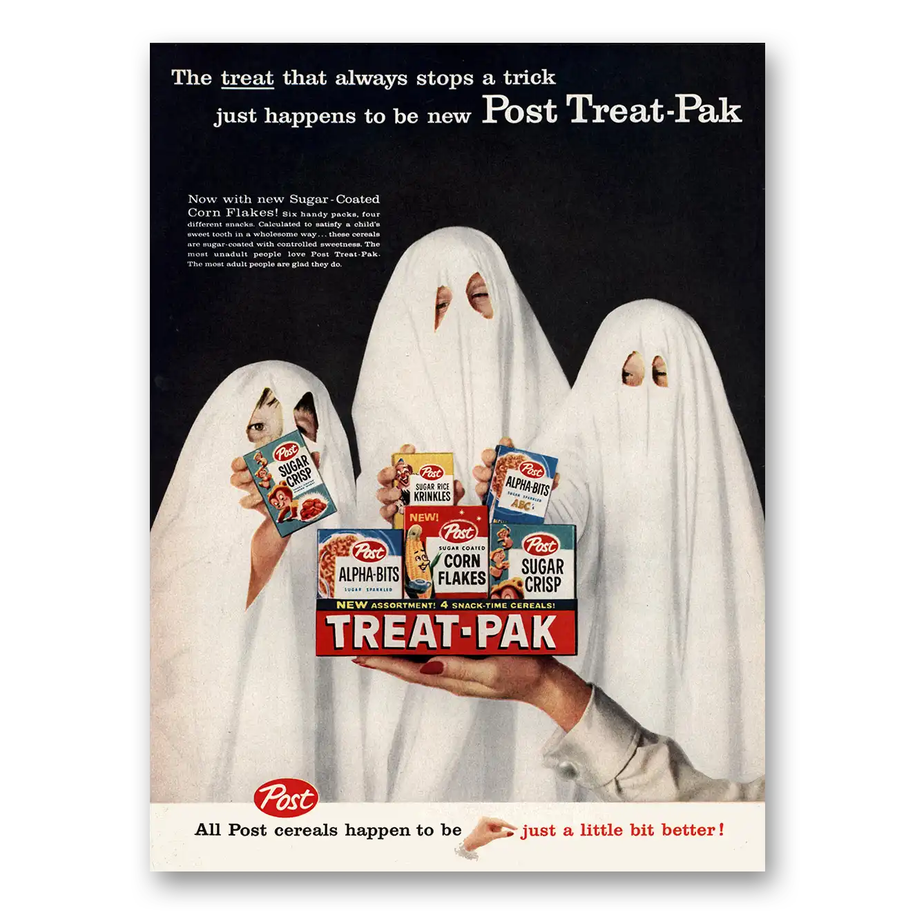 1959 Post Cereal Treat Pak Treat That Always Stops a Trick Vintage Magazine Print Ad