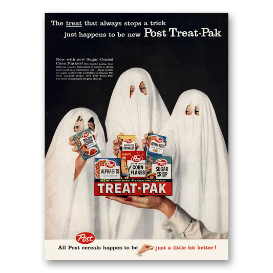 1959 Post Cereal Treat Pak Treat That Always Stops a Trick Vintage Magazine Print Ad