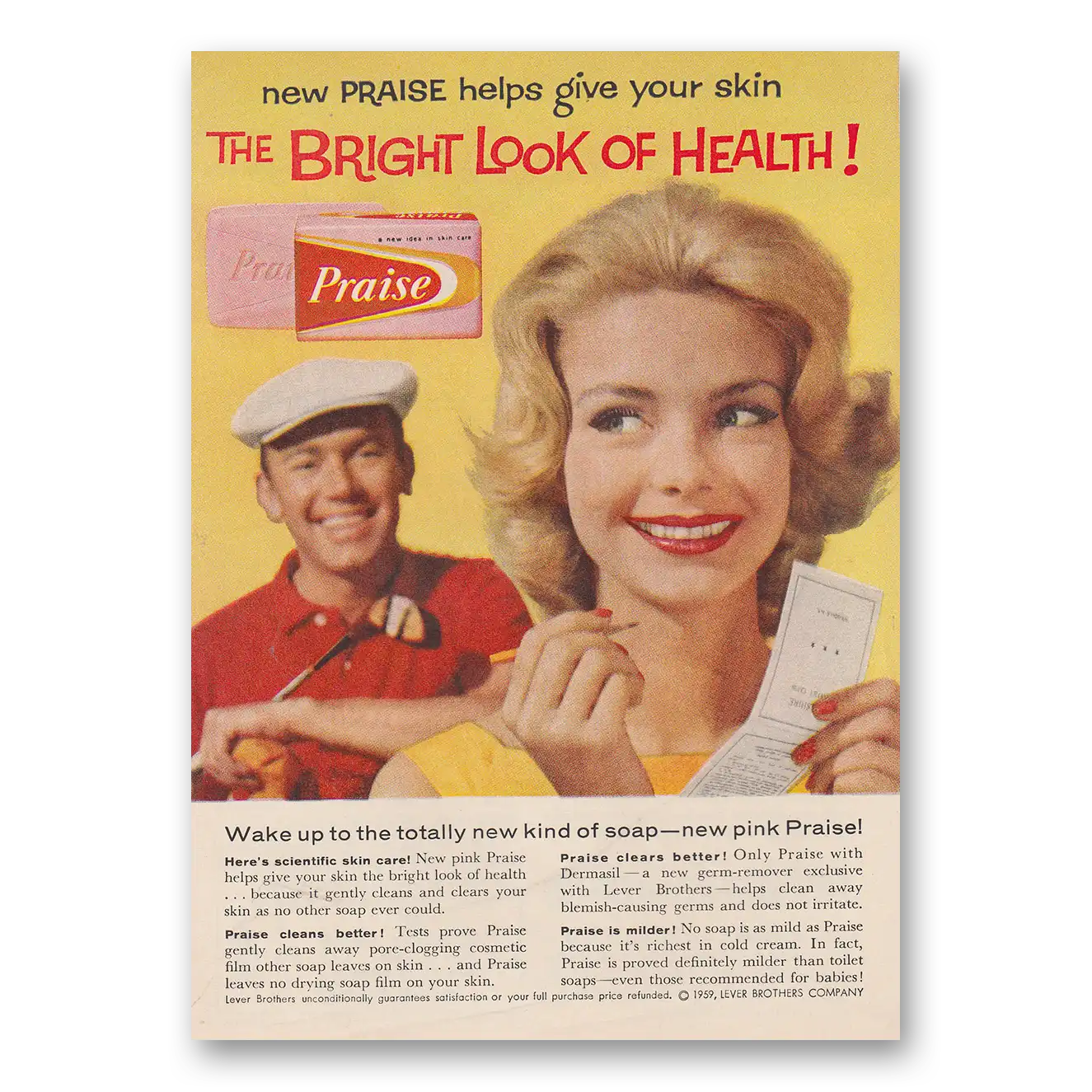 1959 Praise Soap Bright Look of Health Vintage Magazine Print Ad