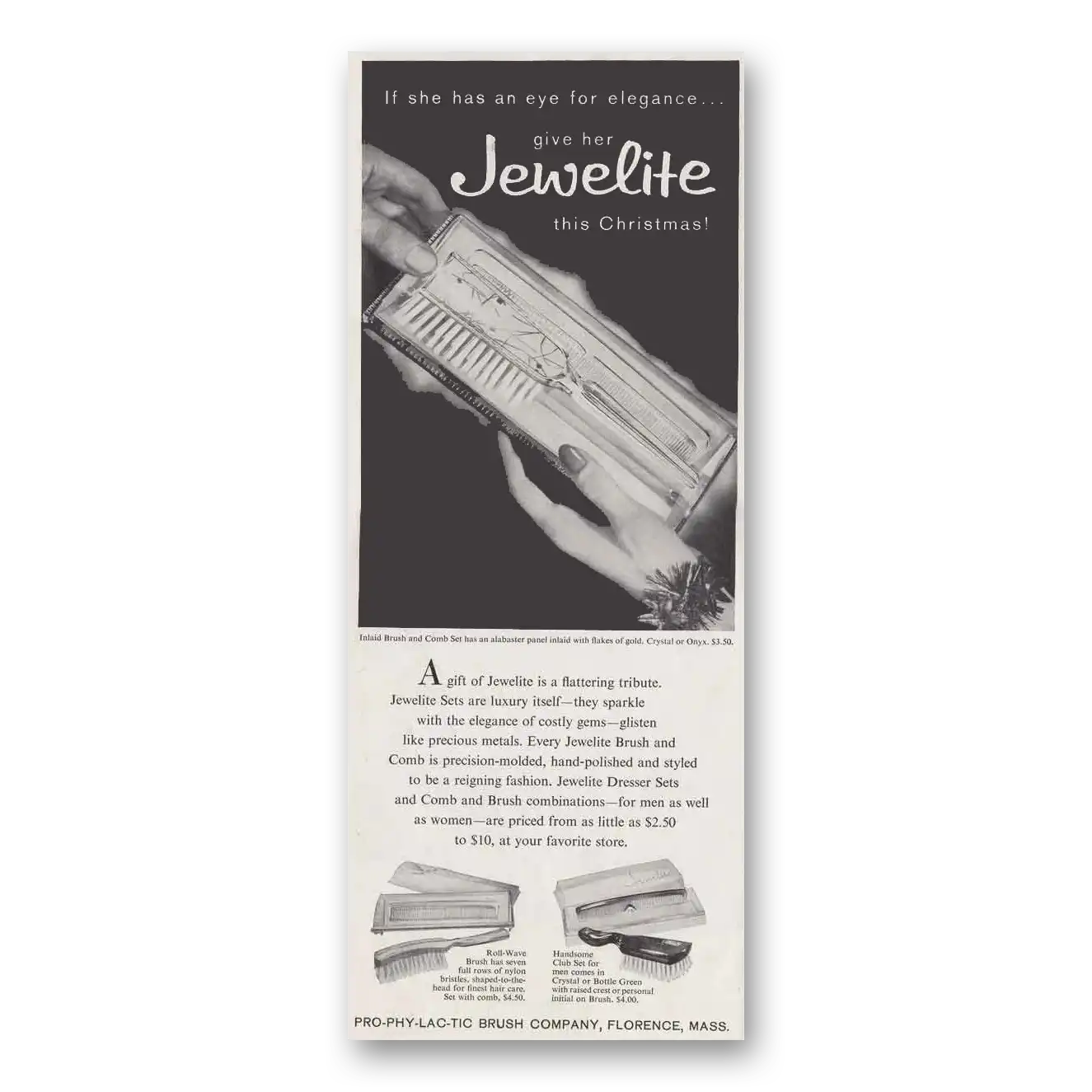 1959 Pro-Phy-Lac-Tic Brush Jewelite Vintage Magazine Print Ad