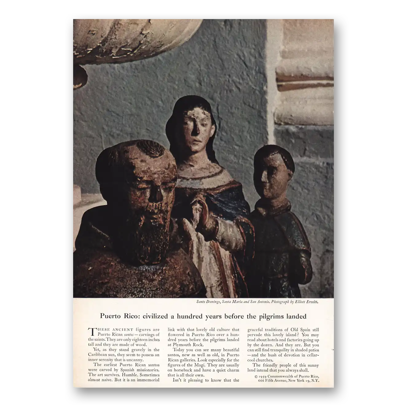 1959 Puerto Rico Civilized A Hundred Years Before Pilgrams Vintage Magazine Print Ad