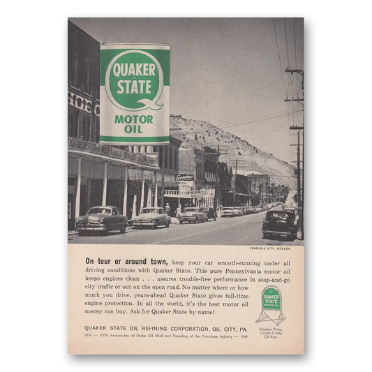 1959 Quaker State Motor Oil On Tour or Around Town Virginia City Vintage Magazine Print Ad