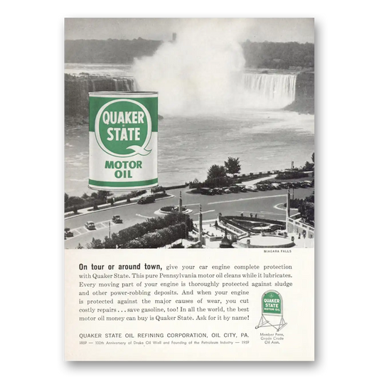 1959 Quaker State Motor Oil Niagara Falls Vintage Magazine Print Ad