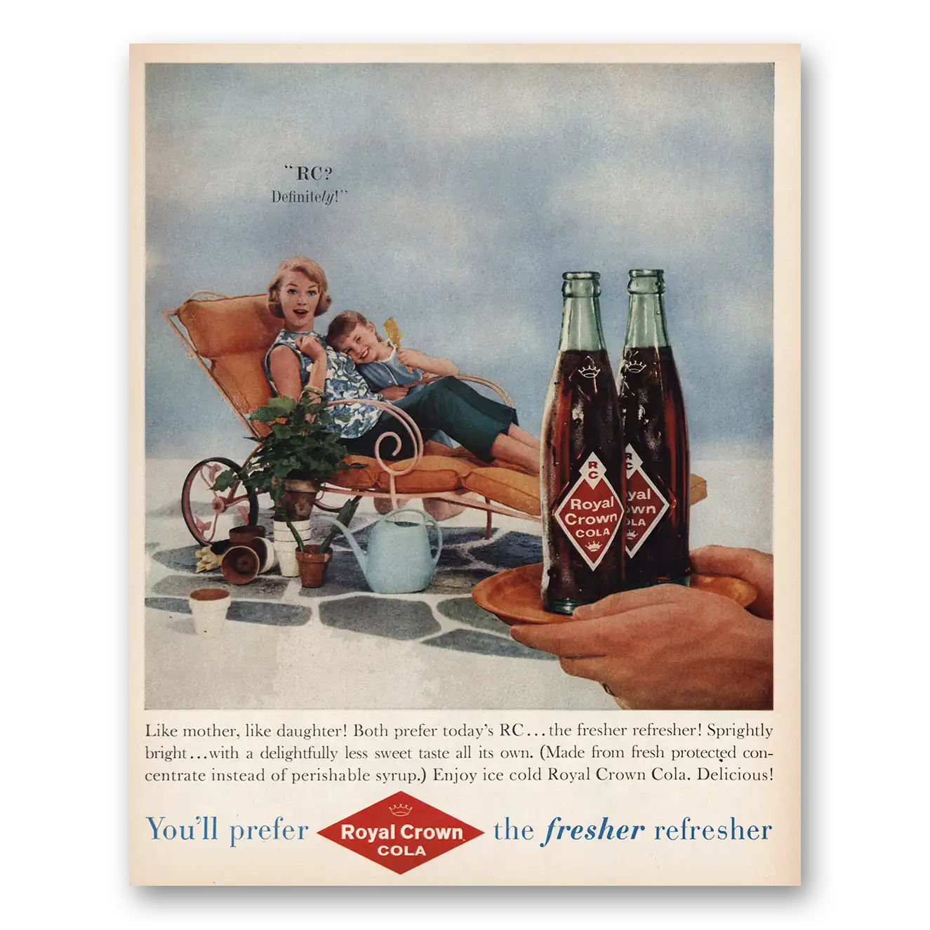 1959 Royal Crown Cola Like Mother Like Daughter Vintage Magazine Print Ad