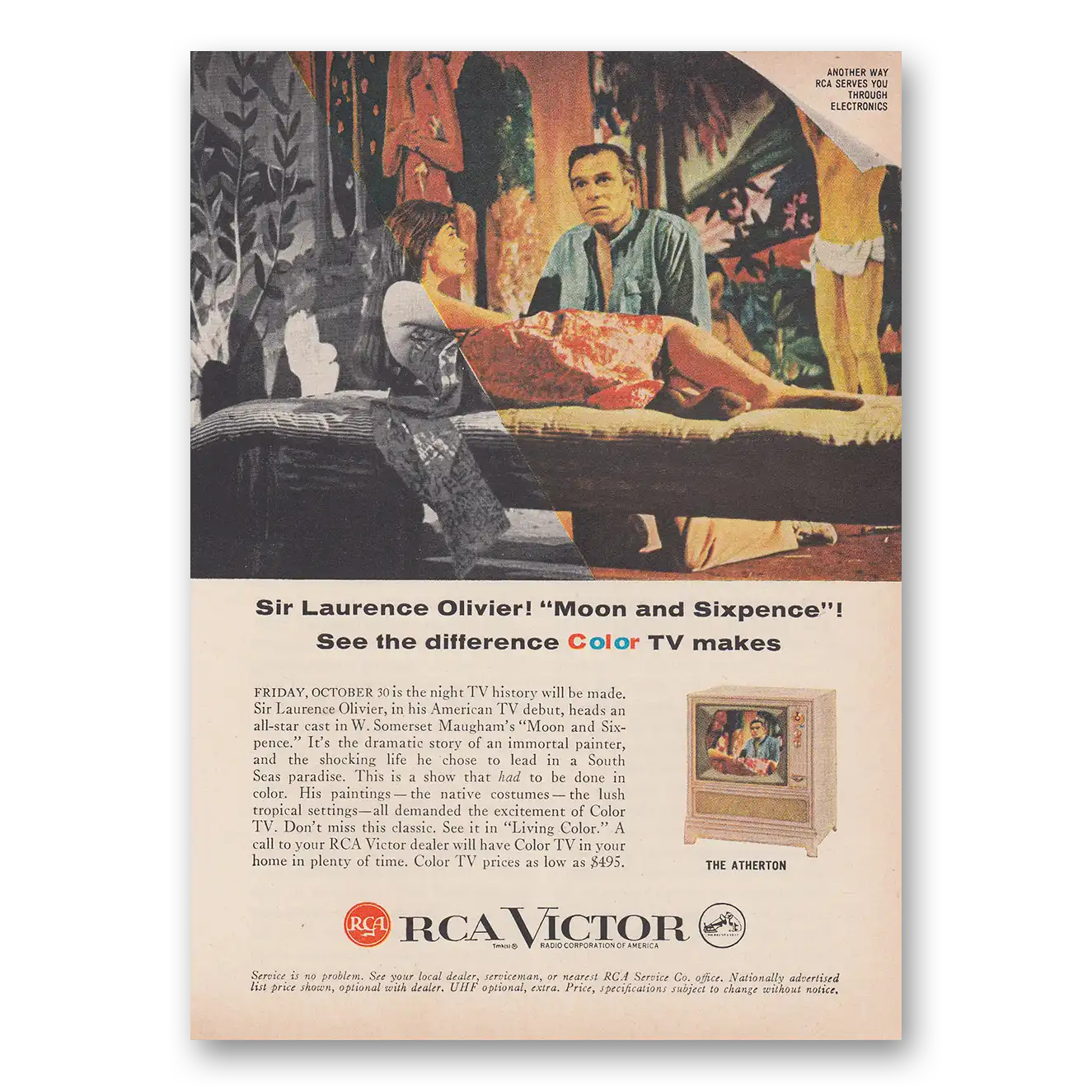 1959 RCA Victor Television Television Sir Laurence Olivier Moon and Sixpence Vintage Magazine Print Ad