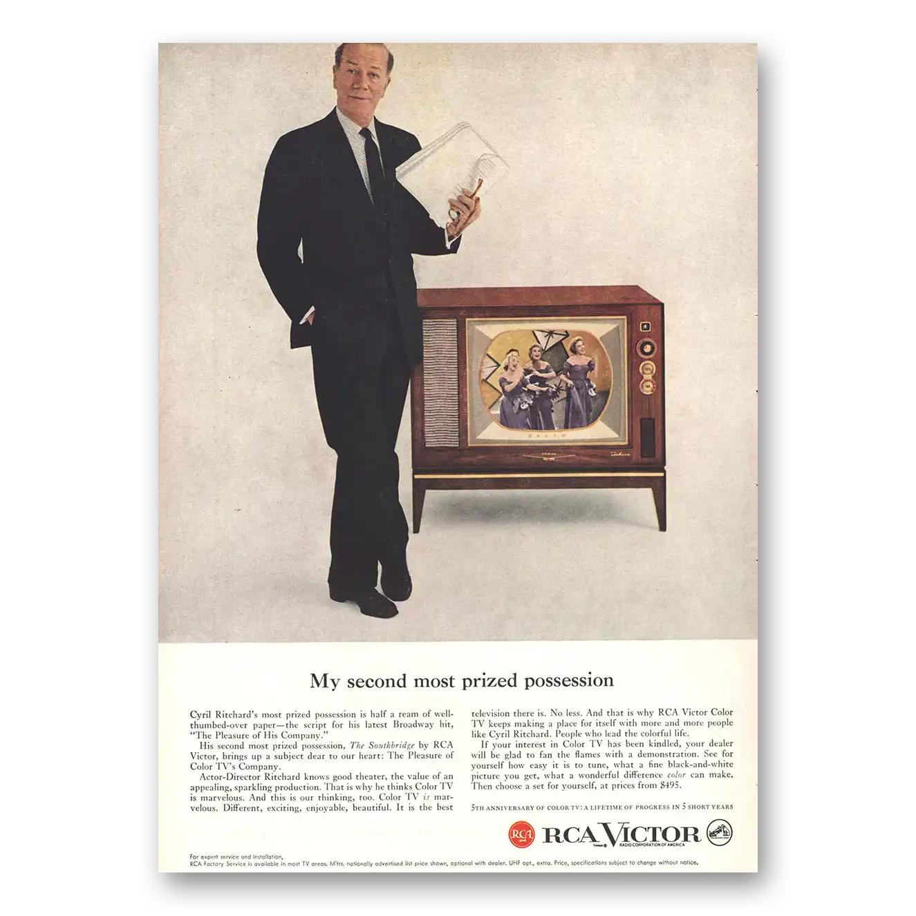 1959 RCA Victor Television Second Most Prized Possession Cyril Ritchard Vintage Magazine Print Ad