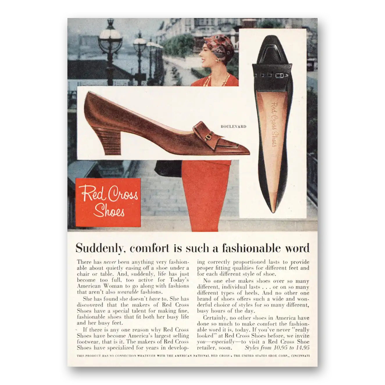 1959 Red Cross Shoes Comfort Is Such a Fashionable Word Vintage Magazine Print Ad