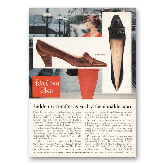 1959 Red Cross Shoes Comfort Is Such a Fashionable Word Vintage Magazine Print Ad