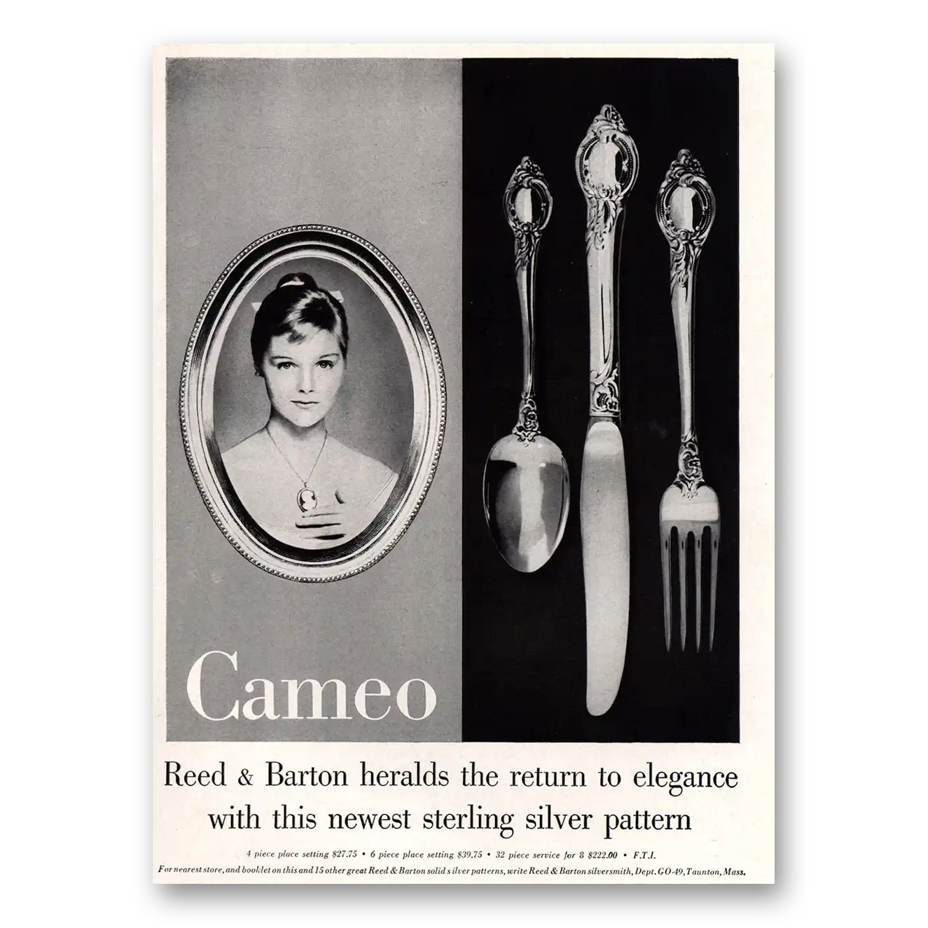 1959 Reed & Barton Silver Cameo Herald Return to Elegance Vintage Magazine Print Ad