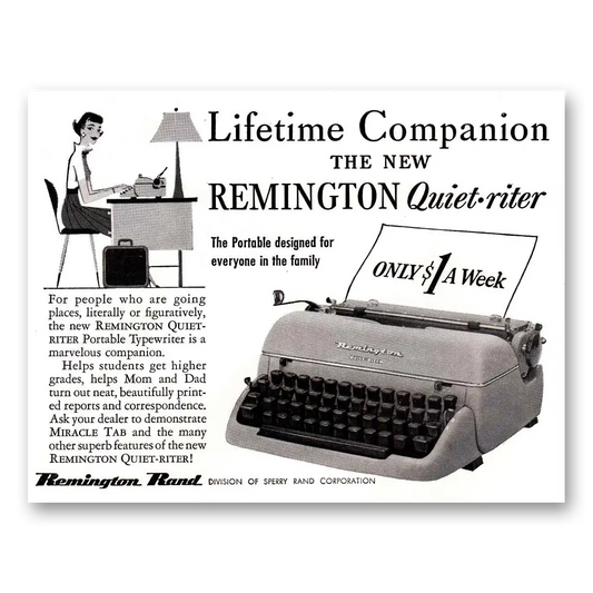 1959 Remington Typewriter Lifetime Companion Vintage Magazine Print Ad