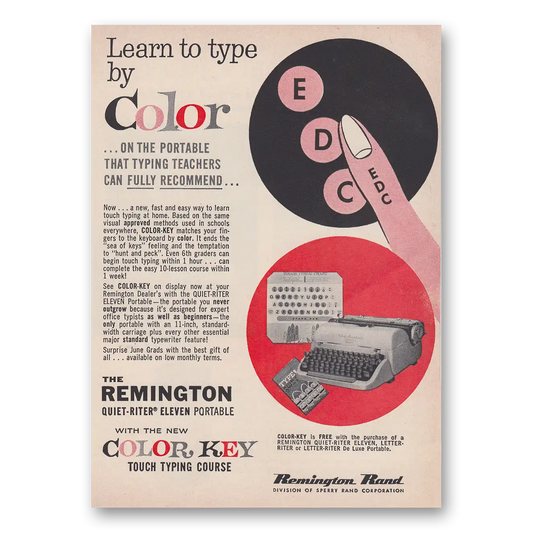 1959 Remington Typewriter Learn to Type By Color Vintage Magazine Print Ad