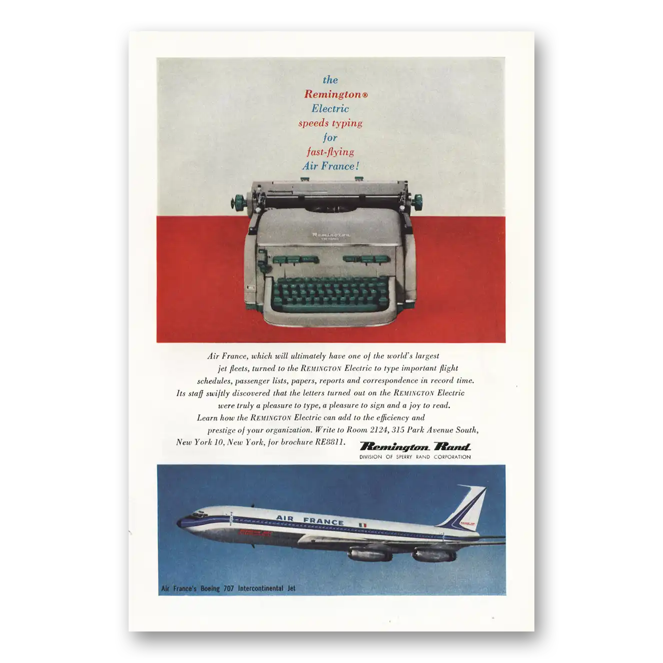 1959 Remington Typewriter Speeds Typing Fast Flying Air France Vintage Magazine Print Ad