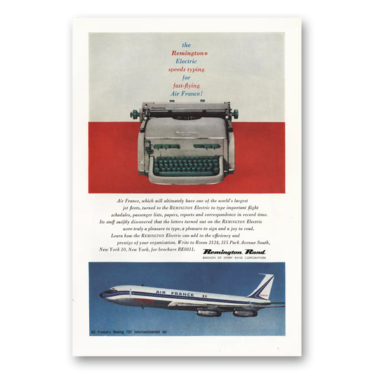 1959 Remington Typewriter Speeds Typing Fast Flying Air France Vintage Magazine Print Ad