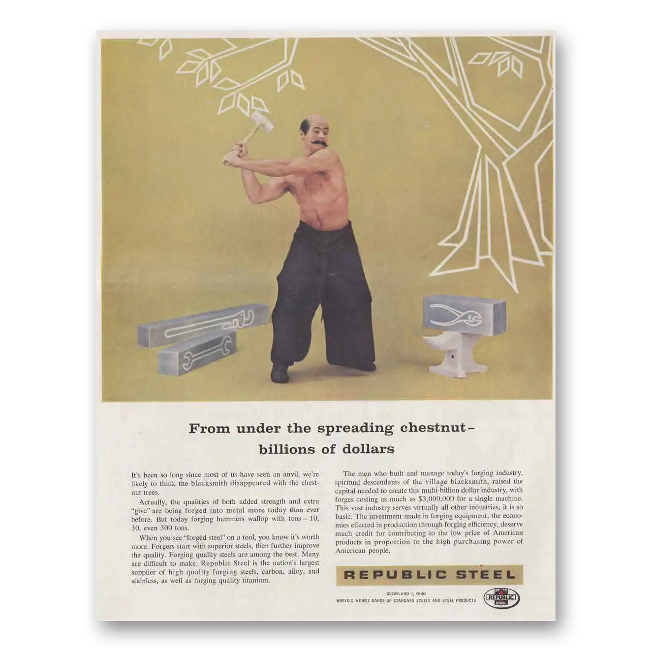 1959 Republic Steel Spreading Chestnut Vintage Magazine Print Ad