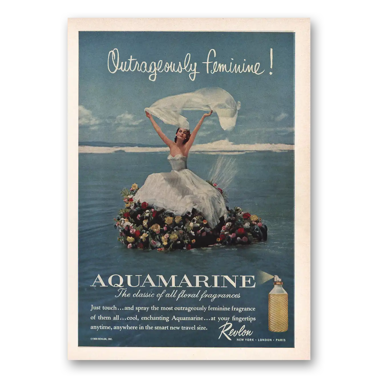 1959 Aquamarine Perfume Outrageously Feminine Vintage Magazine Print Ad