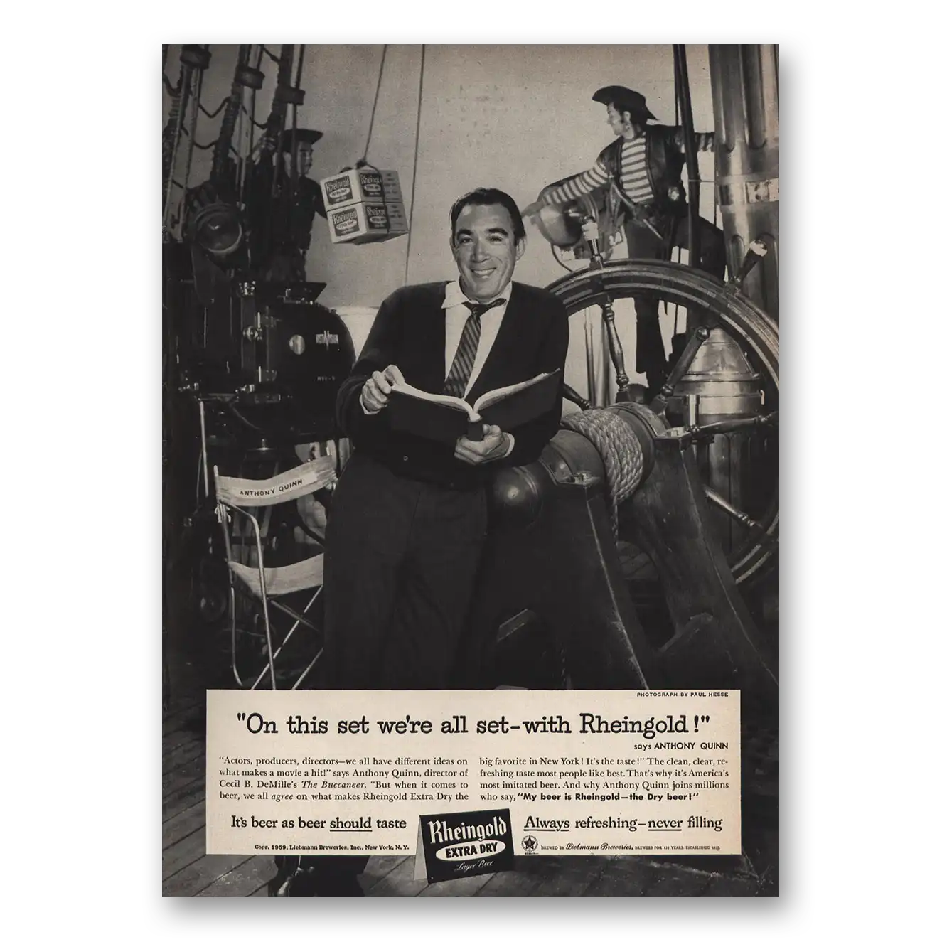 1959 Rheingold Beer Anthony Quinn Vintage Magazine Print Ad