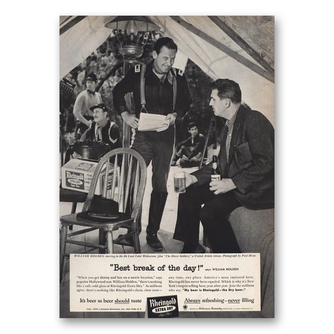 1959 Rheingold Beer Best Break of the Day William Holden Vintage Magazine Print Ad