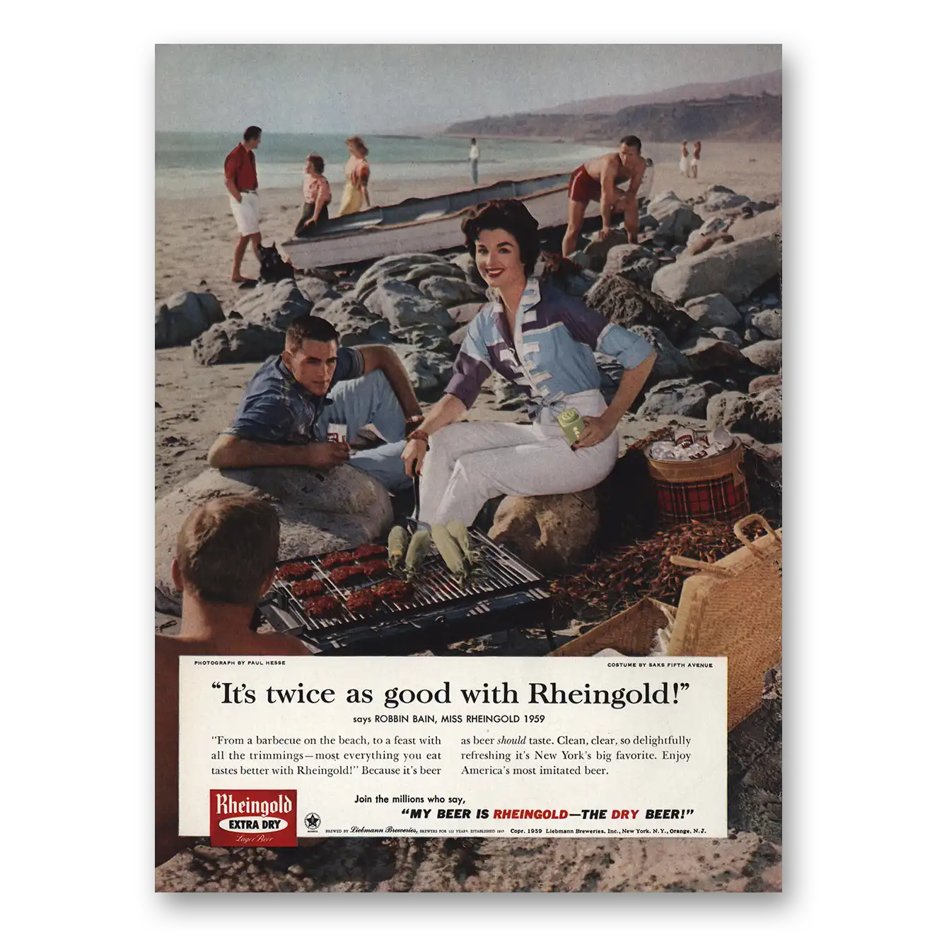 1959 Rheingold Beer Robbin Bain Miss Rheingold Vintage Magazine Print Ad