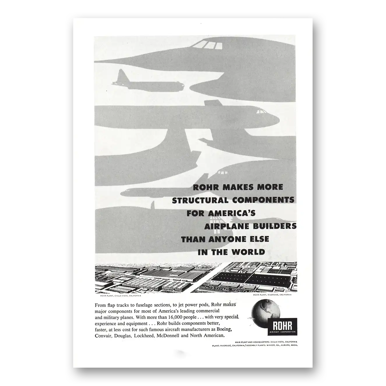 1959 Rohr Aircraft More Structural Components Vintage Magazine Print Ad