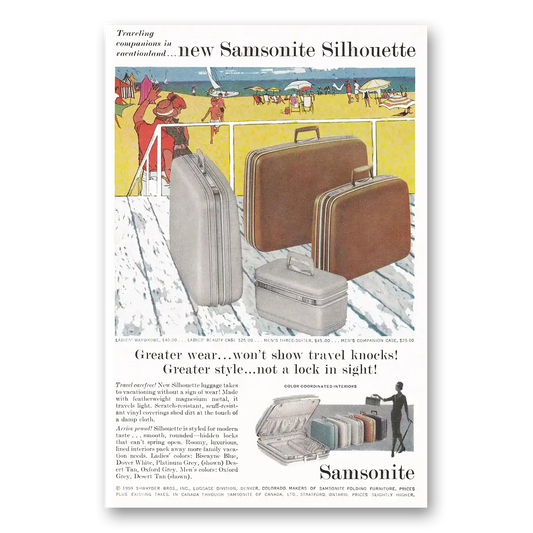 1959 Samsonite Luggage Silhouette Beach Vintage Magazine Print Ad