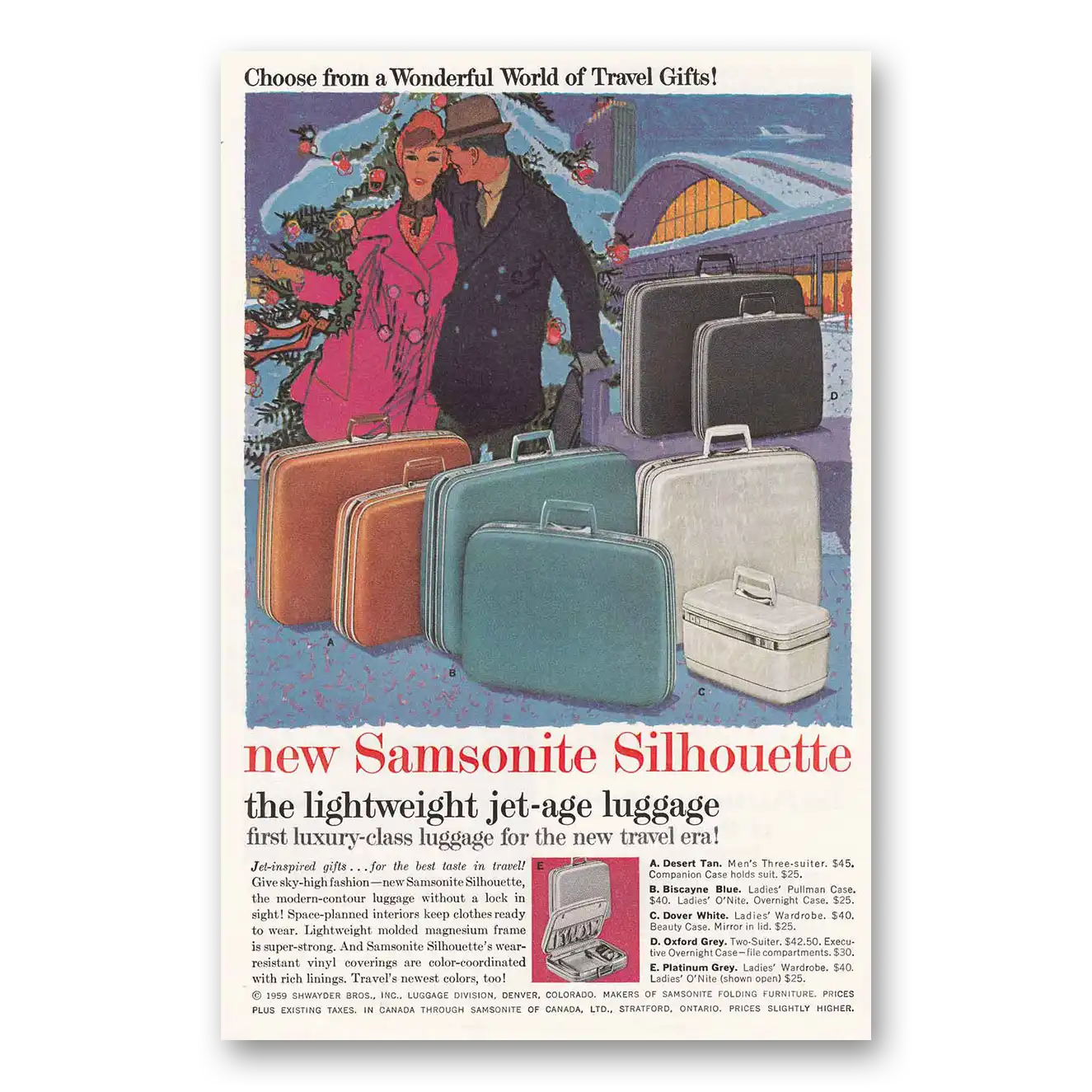 1959 Samsonite Luggage Silhouette Jet Age Luggage Vintage Magazine Print Ad