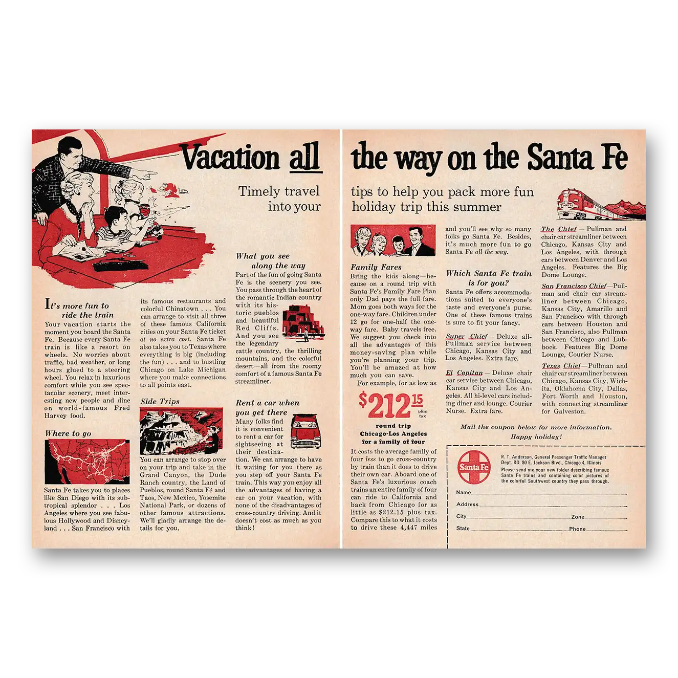 1959 Santa Fe Railway Vacation All the Way Vintage Magazine Print Ad