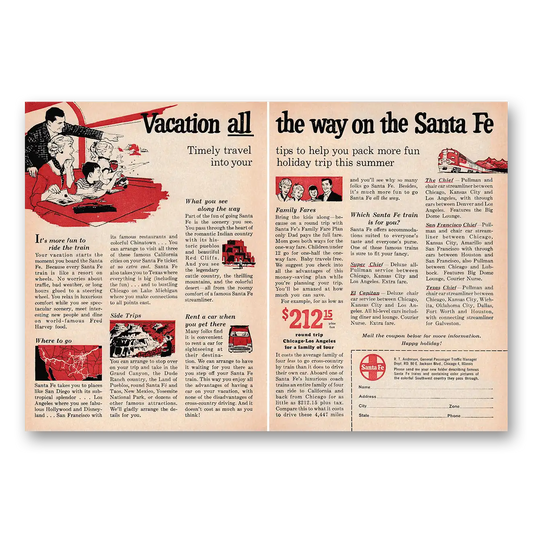 1959 Santa Fe Railway Vacation All the Way Vintage Magazine Print Ad