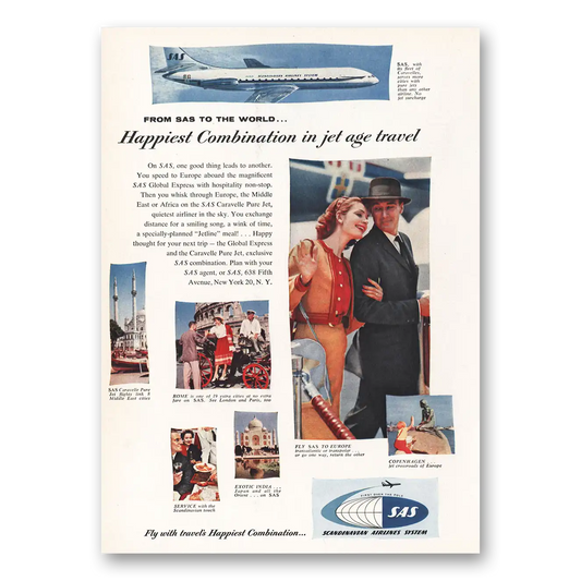 1959 SAS Scandinavian Airlines Happiest Combination Vintage Magazine Print Ad