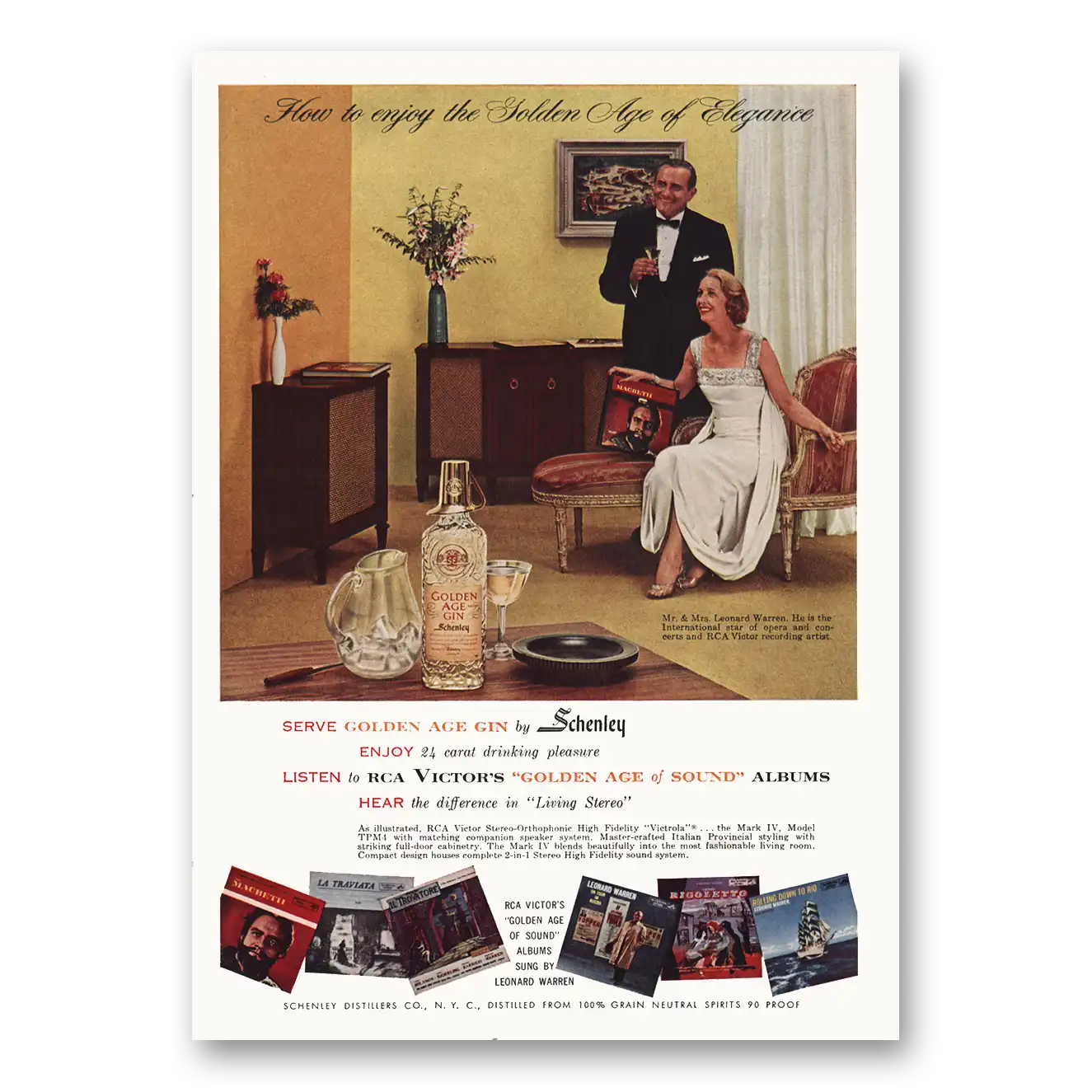 1959 Golden Age Gin Golden Age of Sound Vintage Magazine Print Ad