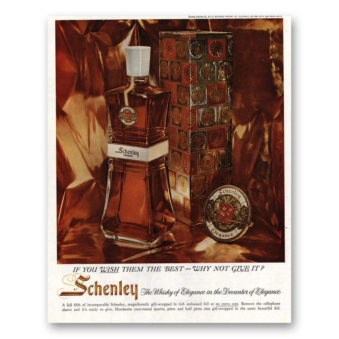 1959 Schenley Whiskey You Wish Them the Best Why Not Give It Vintage Magazine Print Ad