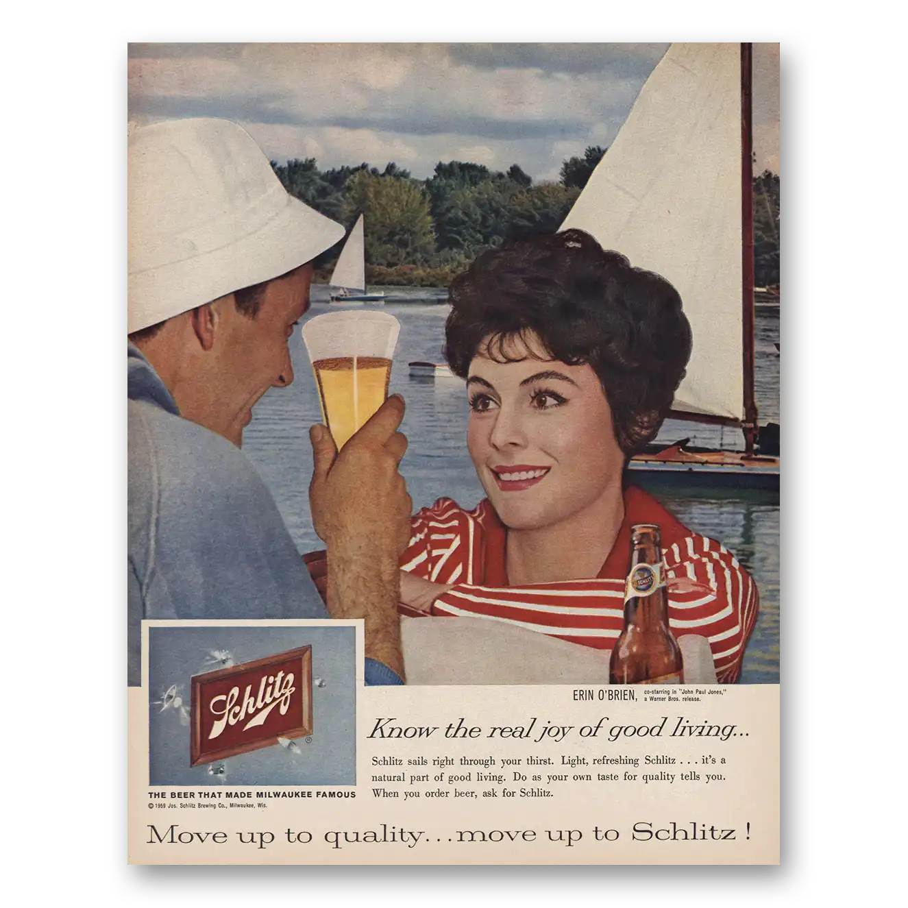 1959 Schlitz Beer Erin OBrien Vintage Magazine Print Ad