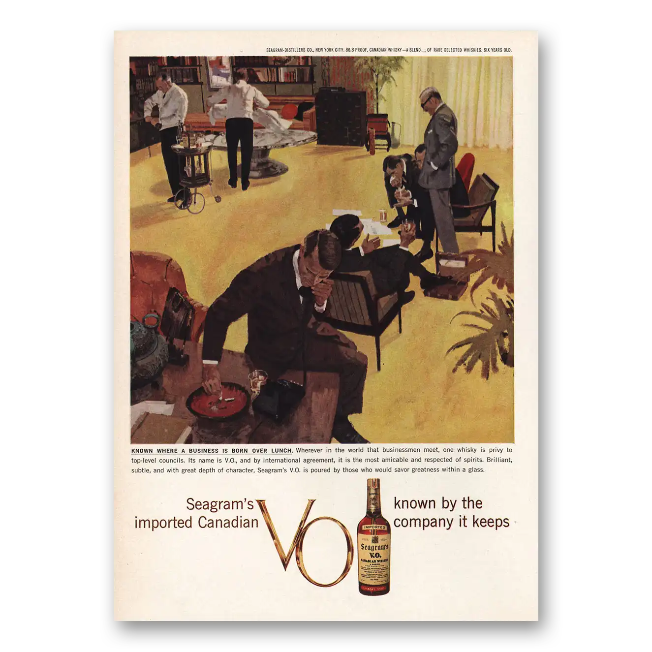 1959 Seagrams VO Whisky Where a Business Is Born Over Lunch Vintage Magazine Print Ad