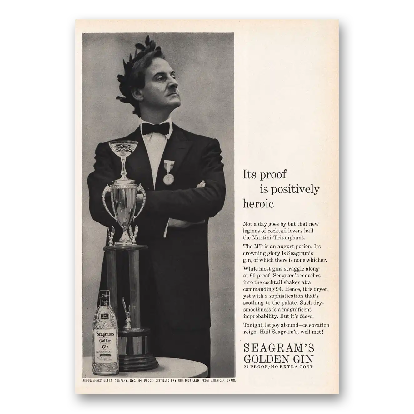 1959 Seagrams Golden Gin Proof Is Positively Heroic Vintage Magazine Print Ad